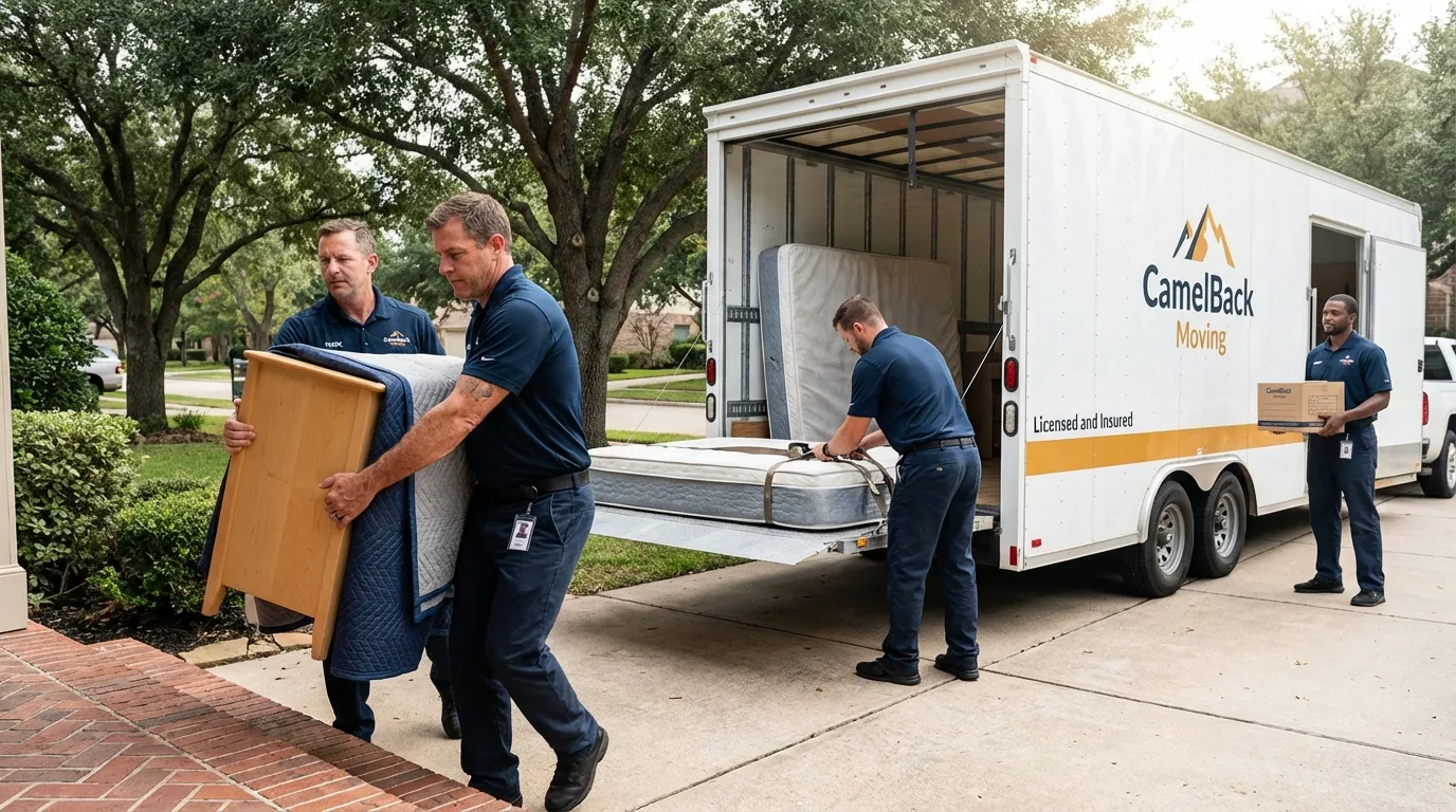 Crew loading residential truck for cross-state move from Bald Knob, AR